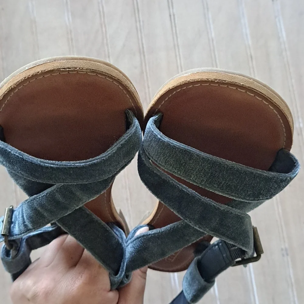 Rampage Matina Memory Foam Velvet Sandals Dusty Blue Criss-Cross Strap